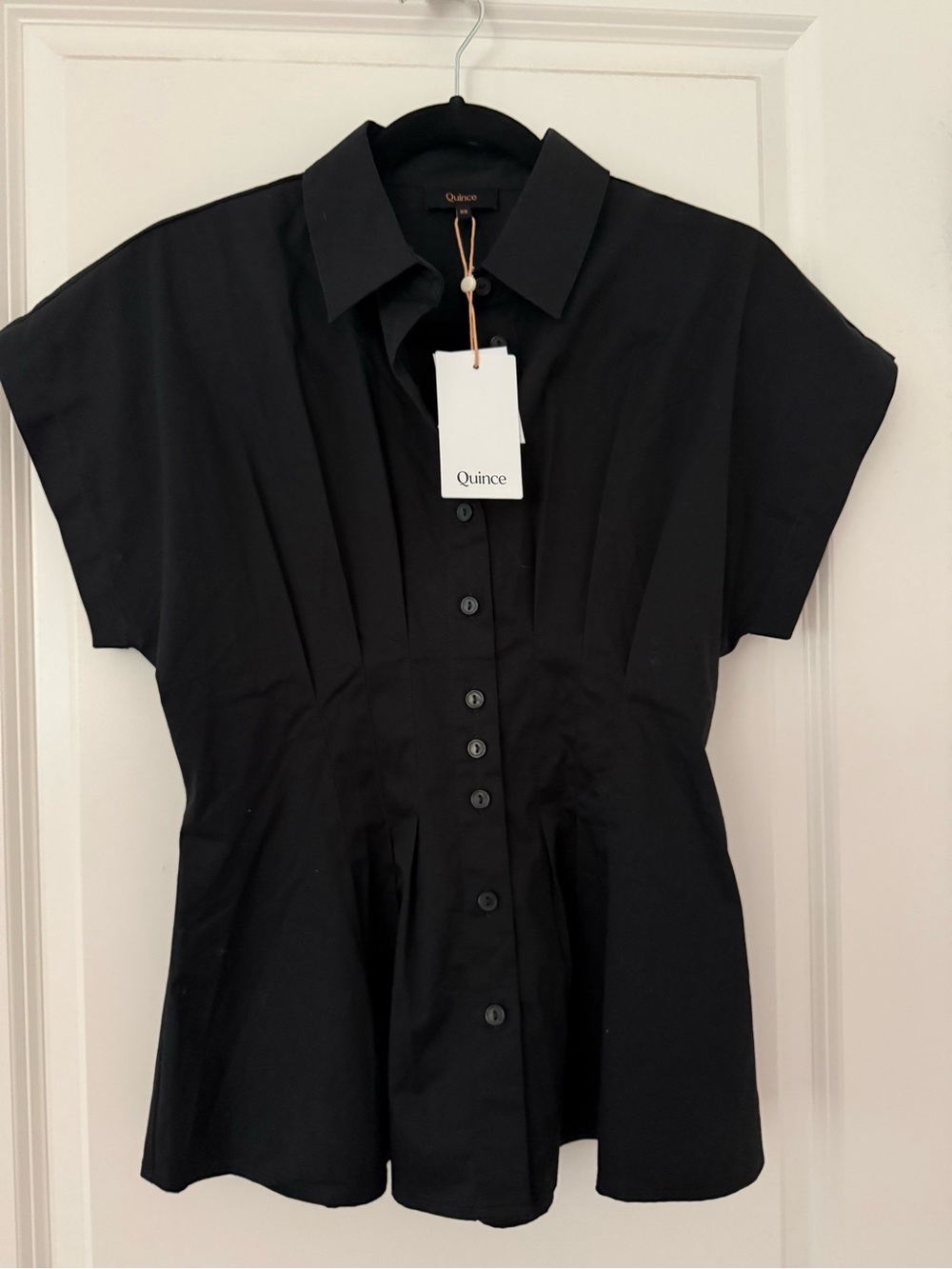 Quince Black Short-Sleeve Button-Front Pleated Shirt